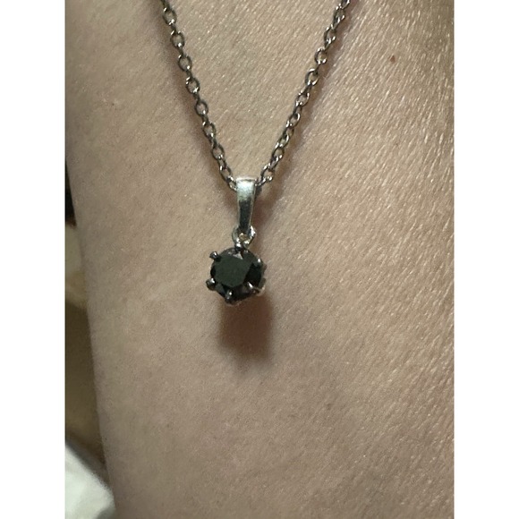 Sterling Silver 925 1 Carat Black Diamond Solitaire Pendant Necklace 18" Inch - Picture 5 of 5